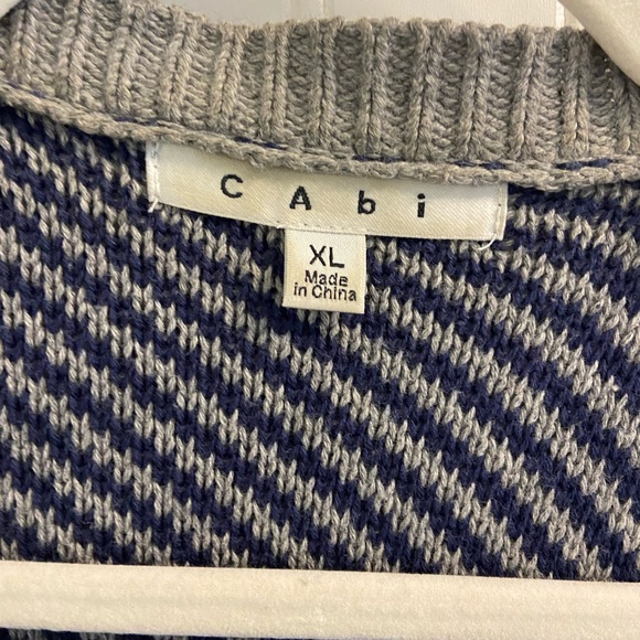 Cabi Long Wrap Cotton Sweater Colorblock Navy Grey Burgundy Yellow Warm Hygge XL - Picture 4 of 8